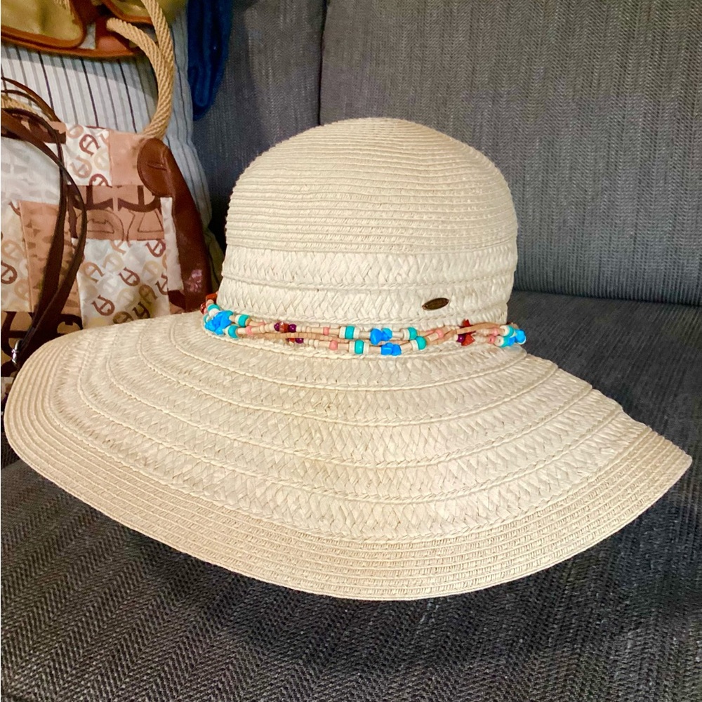 Scala Dorfman Pacific Women’s Straw Beaded Hat, Floppy Sun, one size